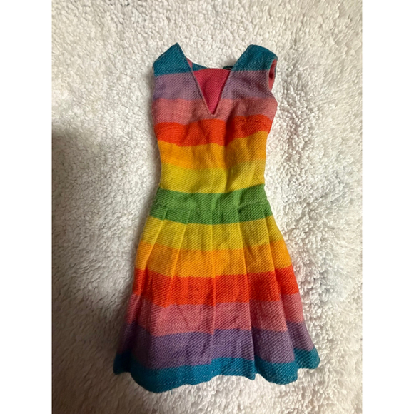 Barbie Other - Vintage 1960s Barbie Rainbow Stripe Dress Mattel Black White Tag Doll Clothes Mo